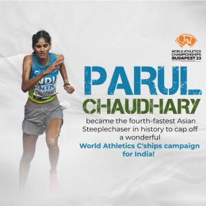 Parul Chaudhary, an Indian athlete, running during the World Athletics Championships in Budapest.