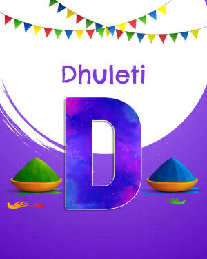 Colorful Dhulleti festival graphic with the letter 'D'