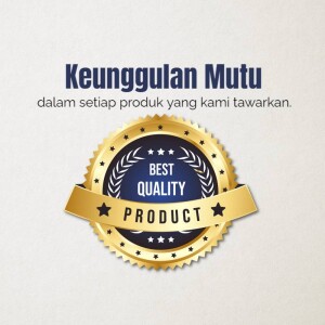 Gold badge with 'Best Quality Product' text in Indonesian and English