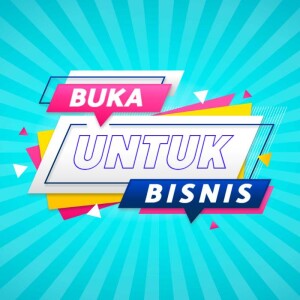 Colorful promotional banner with text 'Buka Untuk Bisnis'