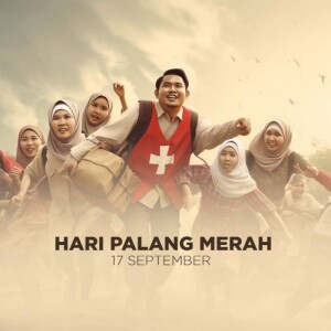 Group of young people, including Red Cross volunteers, celebrating Hari Palang Merah (Red Cross Day)