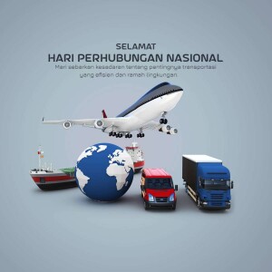 Illustration of various modes of transportation - plane, ship, truck, and train - with a globe, celebrating National Transportation Day.