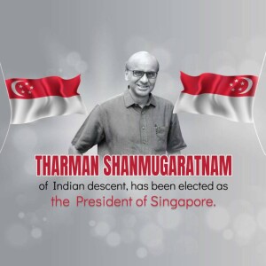 Tharman Shanmugaratnam, the newly elected President of Singapore, with Singapore flags.