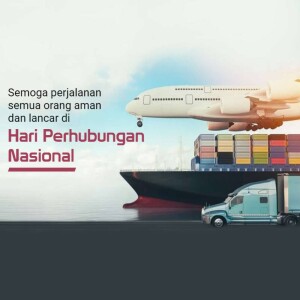 Image depicting various modes of transportation - airplane, ship, and truck - with text celebrating National Transportation Day.
