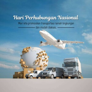 Illustration of an airplane, trucks, and packages representing national transportation day.