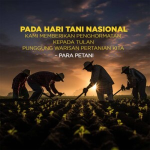 Farmers working in a field during sunset with text commemorating National Farmers Day
