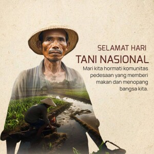 Portrait of an elderly Indonesian farmer with text celebrating National Farmers Day