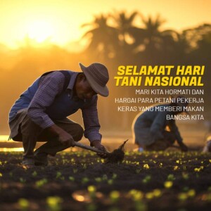 A farmer working in a field at sunset with text celebrating National Farmers Day.