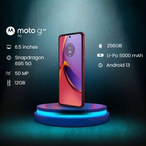 Motorola Moto G54 5G smartphone with key specifications displayed