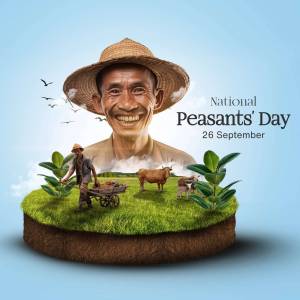 Illustration celebrating National Peasants' Day with a farmer and rural scene.