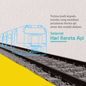 Illustration of a train on railway tracks with text in Indonesian