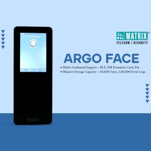 Matrix Argo Face access control device with a blue screen and modern design.