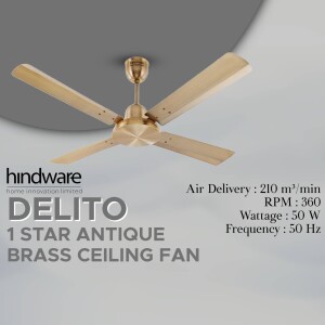 Hindware Delito 1 Star Antique Brass Ceiling Fan with specifications