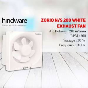 Hindware Zorio N/S 200 White Exhaust Fan on a wooden surface