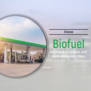 Biofuel gas station with text promoting cleaner energy