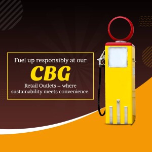 Yellow gas pump with the text 'Fuel up responsibly at our CBG Retail Outlets - where sustainability meets convenience.'