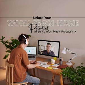 Man working from home with laptop and video conference on desktop