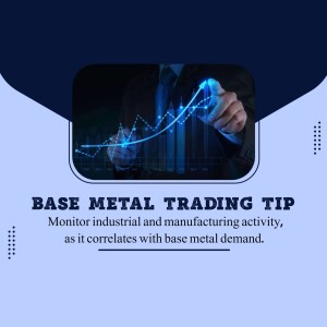 Image depicting a person interacting with a graph representing base metal trading and industrial activity.
