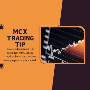 MCX Trading Tip graphic with stock chart and risk management advice