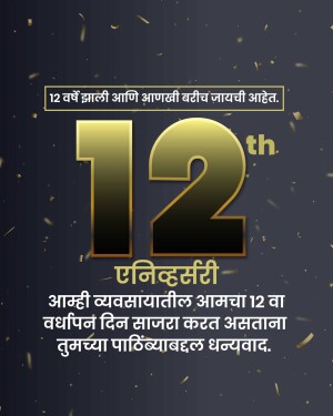 Image displaying a 12th anniversary celebration with golden text on a dark background.