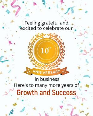 10th Anniversary badge with confetti and celebratory text