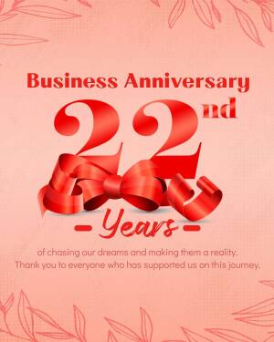 Anniversary celebration graphic with a red ribbon and the number 22