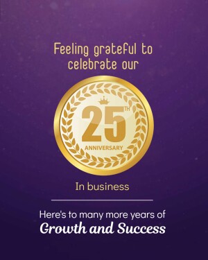 Gold 25th Anniversary badge on a purple background