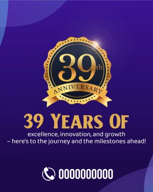39th Anniversary logo with golden ribbon and text