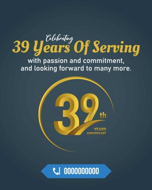 Celebration of 39 years of service with a golden design.