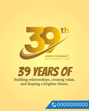 Golden 39th anniversary logo with text and swoosh design