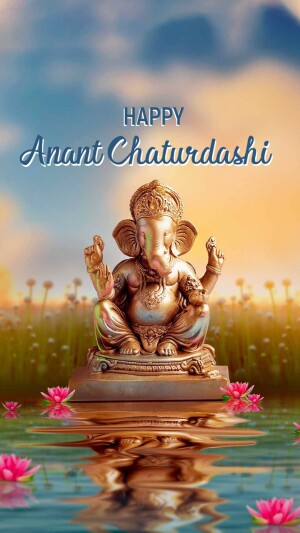 Lord Ganesha statue with reflection on water for Anant Chaturdashi