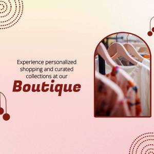 Image of a boutique with clothes on hangers and text promoting personalized shopping.