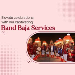 Indian wedding band baja procession with musicians and traditional attire