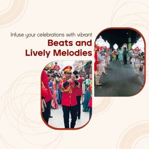 A vibrant Indian wedding procession with a band playing traditional music.
