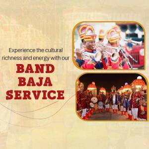 Indian wedding band baja service advertisement with musicians and procession