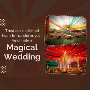 Wedding tent decoration with vibrant colors and lighting