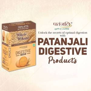 Patanjali Whole Wheat Atta and Digestive Products packaging on a beige background