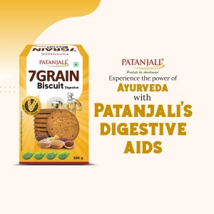 Patanjali 7 Grain Biscuit packaging with digestive aids promotion