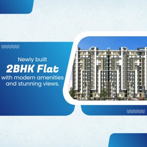 Modern 2BHK flat building with blue background