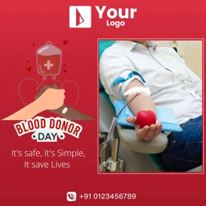 Image depicting a blood donation scene with a blood bag, heart, and a person donating blood.