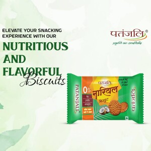 Patanjali Narial Biscuits packaging with a green background