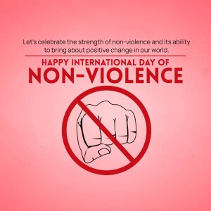 Image commemorating the International Day of Non-Violence with a fist symbol and text.