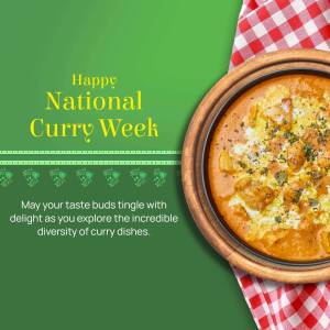 A promotional image for National Curry Week featuring a bowl of butter chicken.