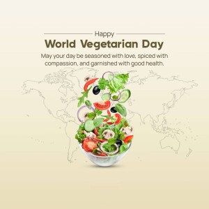 World Vegetarian Day greeting with a salad and world map
