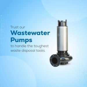Silver wastewater pump with blue and white background