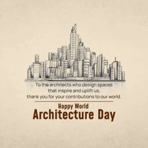 Sketch of a cityscape with text celebrating World Architecture Day