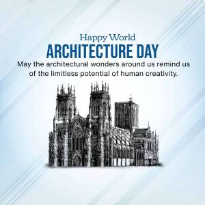 World Architecture Day greeting with a cathedral illustration