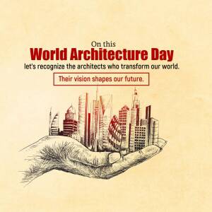 World Architecture Day graphic with a hand holding a cityscape