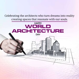 World Architecture Day celebration with a hand drawing a cityscape.