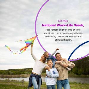 Family enjoying time outdoors with a kite, celebrating National Work-Life Week.